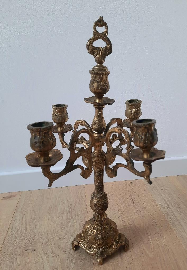 Vintage 5-armige messing kandelaar -  barok stijl - 44cm, Antiek en Kunst, Ophalen