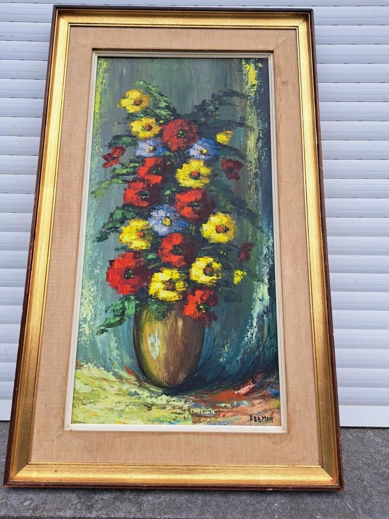 huile sur toile fleur signe a de man, Antiquités & Art, Enlèvement ou Envoi
