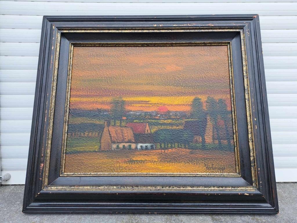 huile sur toile paysage avec maison signe willy verbrugge, Ophalen of Verzenden