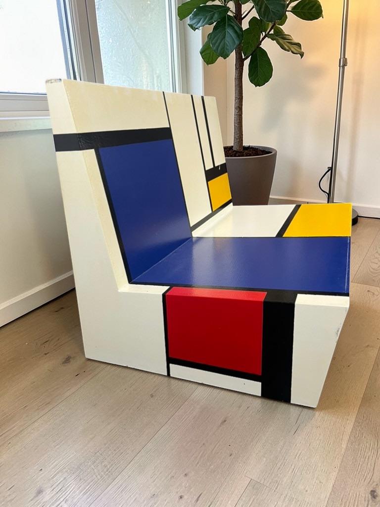 vintage gekleurde Mondriaan stijl laag bankje / tweezit, Antiek en Kunst, Curiosa en Brocante, Ophalen