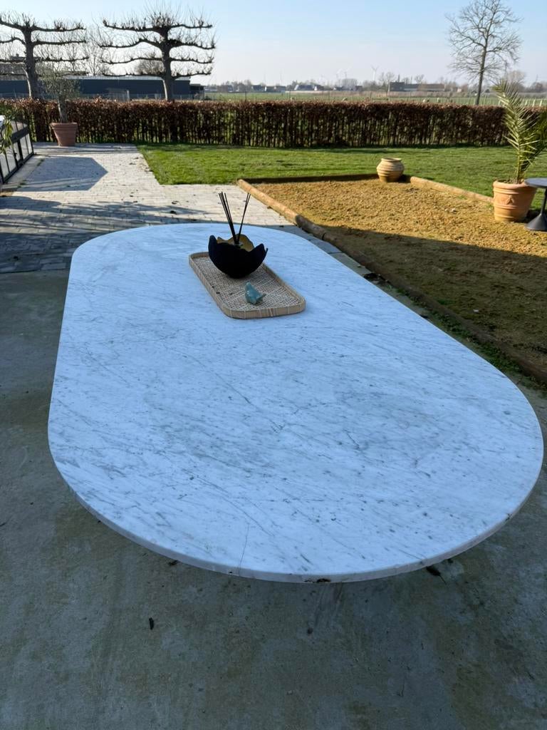 Wit Marmeren ovale tafel, Huis en Inrichting, Tafels | Eettafels, Ophalen, Overige materialen, Gebruikt, U