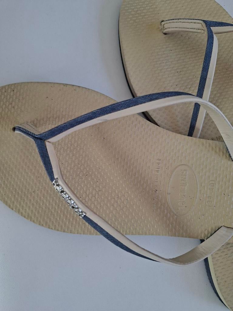 Teenslippers Havaianas, maat 39-40, wit/blauw, Enlèvement ou Envoi