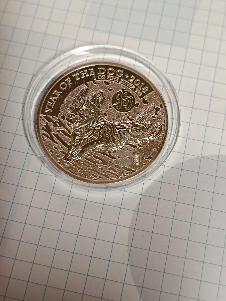 UK – 2£ – Year of the Dog – 2018 – 1oz zilver, Ophalen of Verzenden, Zilver