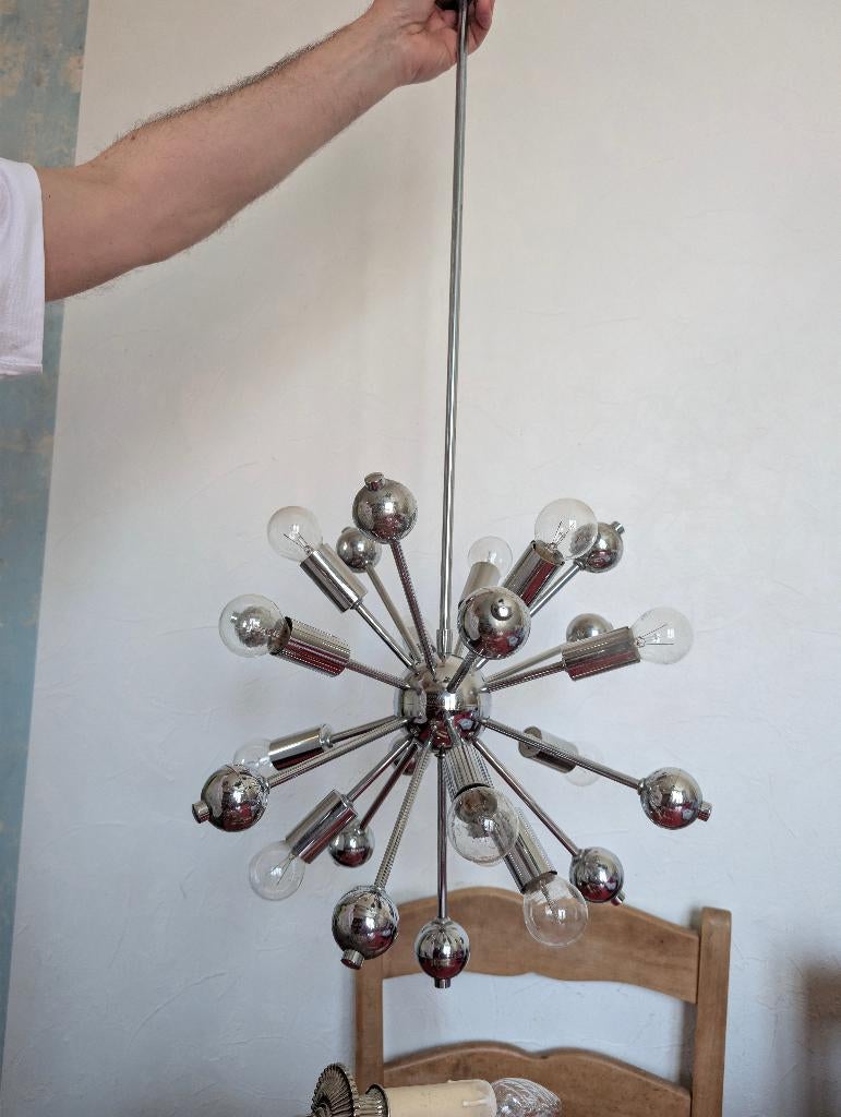 Superbe lustre vintage style Sputnik / Space Age en métal, Enlèvement, Utilisé, Métal