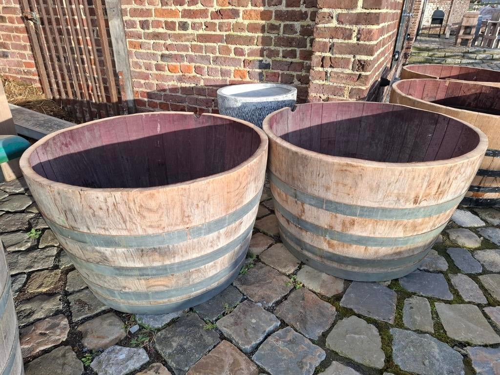 Grote rustieke Eiken plantkuipen vd 400l wijnton! TOPPER, Ophalen