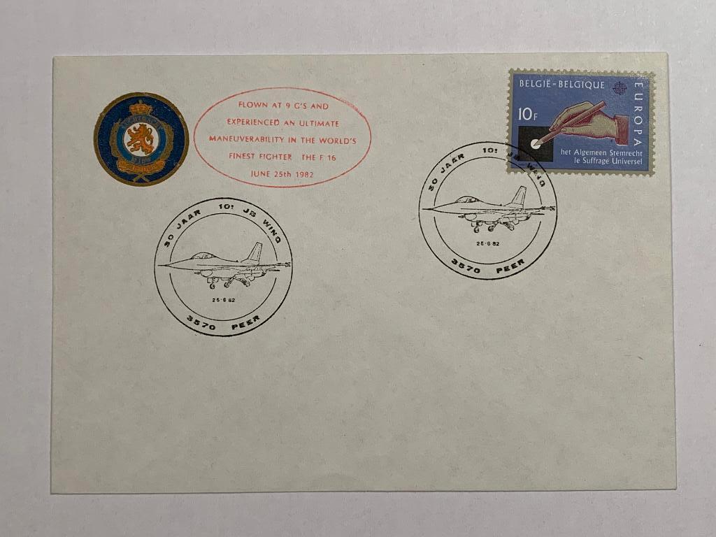 Enveloppe F-16 30 jaar 10e JBW Kleine-Brogel juni 1982, Collections, Objets militaires | Général, Armée de l'air, Enlèvement ou Envoi