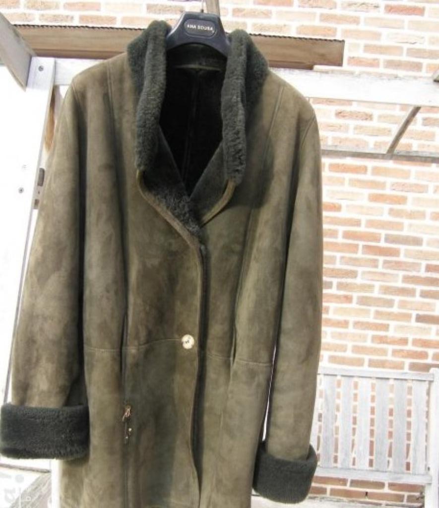 Manteau inversé en cuir d'agneau pour femme, mouton tourné, Enlèvement, Comme neuf, Taille 42/44 (L), Vert