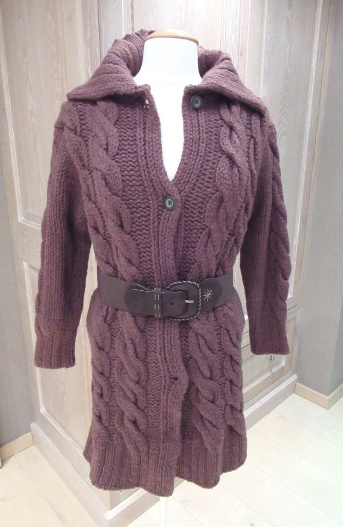 Jackpot lang bruin wollen vest / cardigan met kabels, 36/38, Kleding | Dames, Jackpot, Verzenden, Zo goed als nieuw, Bruin