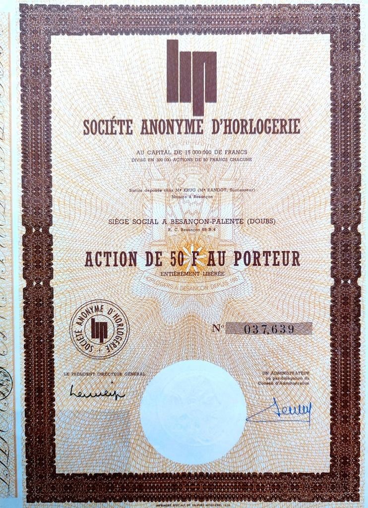 LIP (horloges) ca.1968, Enlèvement ou Envoi, 1950 à 1970, Action