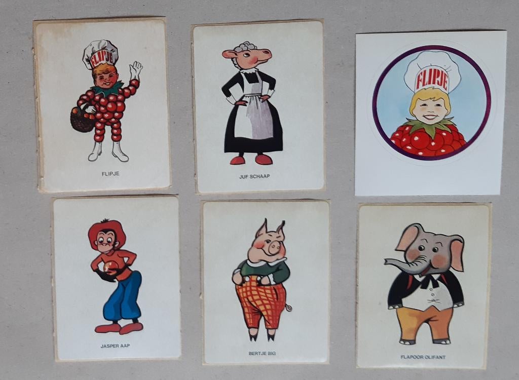 6 STICKERS FLIPJE EN PERSONAGES, Ophalen of Verzenden