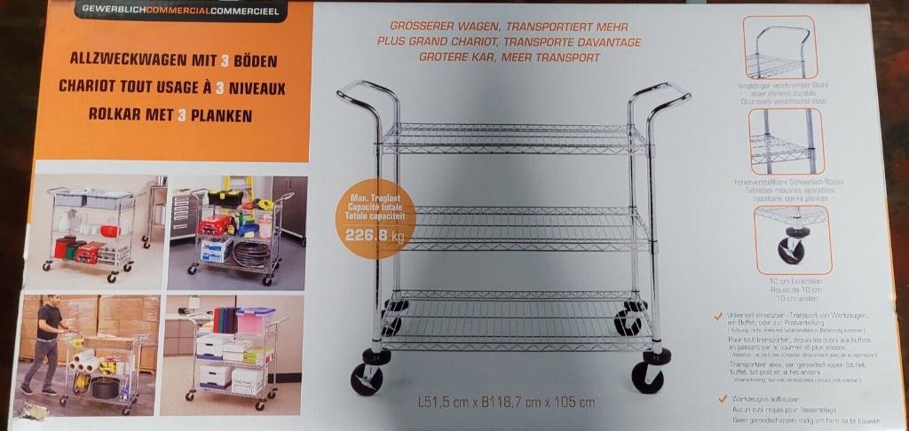 Chariot De Service en Inox à trois niveaux de top qualité !, Enlèvement, Neuf, dans son emballage, Transport et Stockage