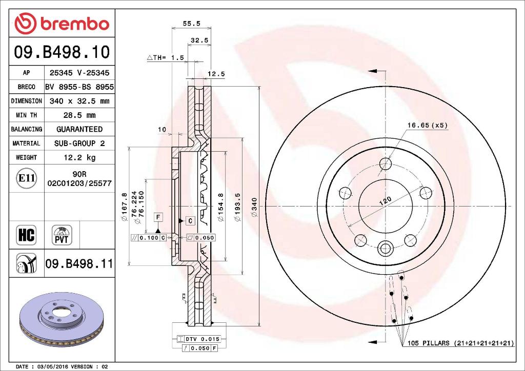 Disque de freins Brembo Transporteur VW T5-T6 Multivan, Autos : Pièces & Accessoires, Enlèvement ou Envoi, Neuf, Volkswagen