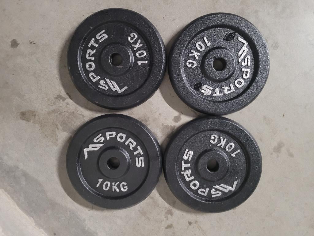 4x 10kg Msport Gietijzeren 30mm schijven, Sport en Fitness, Fitnessmaterialen, Zo goed als nieuw, Halterschijven, Armen, Benen