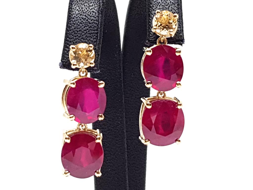 Robijn Gele Saffier Oorbellen 16.68ct., Handtassen en Accessoires, Oorbellen, Nieuw, Hangers, Goud, Rood, Met edelsteen, Ophalen of Verzenden