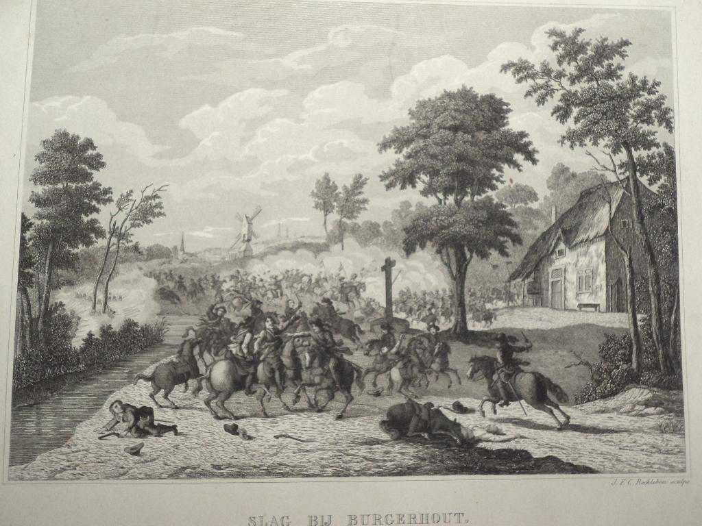 Antieke ets De slag bij Borgerhout (Antwerpen) Reckleben, Enlèvement ou Envoi