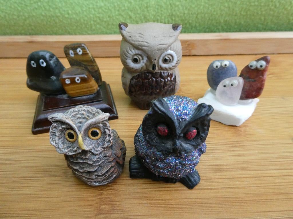 Set van 5 stuks leuke stenen uiltjes, aanbieding, Verzamelen, Ophalen of Verzenden, Zo goed als nieuw, Dier