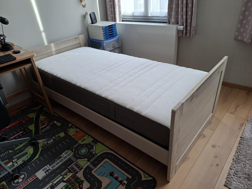 Lit 1 personne en bois, Maison & Meubles, 90 cm, Gris, Enlèvement, 200 cm