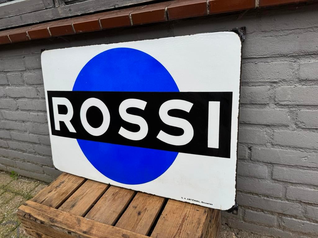 Panneau d'affichage ancien en émail ROSSI, Enlèvement ou Envoi, Utilisé, Panneau publicitaire