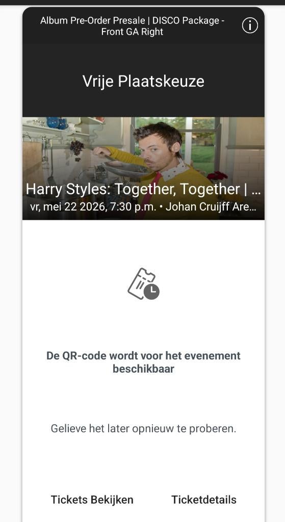 Harry Styles 2 VIP Tickets Amsterdam 22/5/26, Twee personen, Mei
