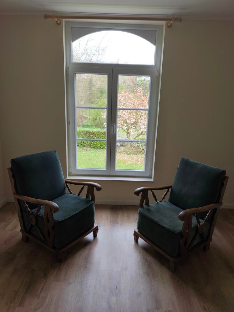 Paire fauteuils vintage bois massif confort élégant, Enlèvement, Bois