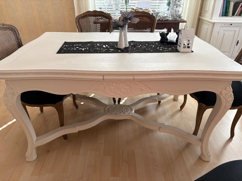 Table et 6 chaises en bois, Cinq personnes ou plus, Comme neuf, Enlèvement, 50 à 100 cm