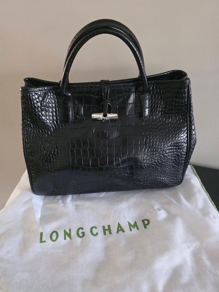 Zwarte LONGCHAMP Roseau handtas in krokodillenleer, Enlèvement ou Envoi, Sac à main