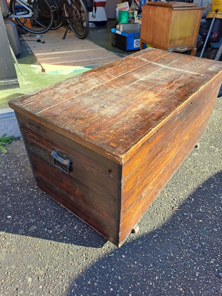Boîte à couverture/boîte de transport vintage robuste - Bois, Maison & Meubles, Enlèvement ou Envoi, 50 à 100 cm, Utilisé, 100 à 125 cm