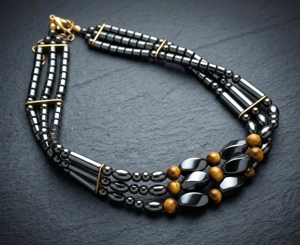 choker hematiet en tijgeroog, Bijoux, Sacs & Beauté, Colliers, Neuf, Réglable, Pierre ou Minéral, Brun