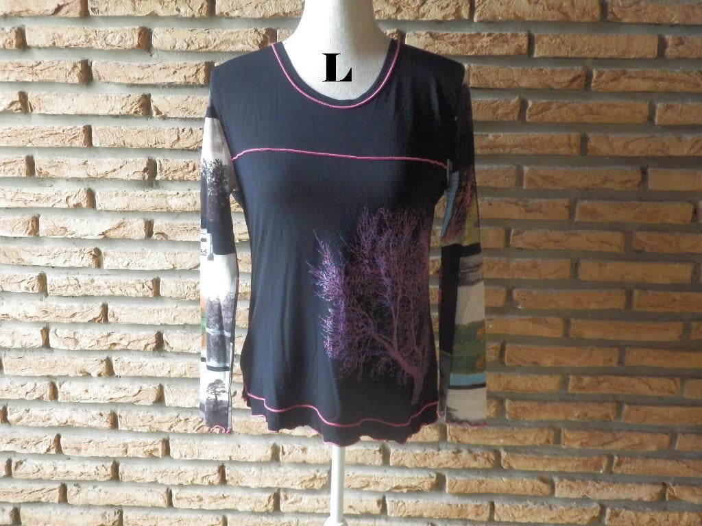 (224)- blouse femme t.l rose noir - julie guerlande -, Maat 38/40 (M), Zwart, Ophalen of Verzenden, Julie guerlande