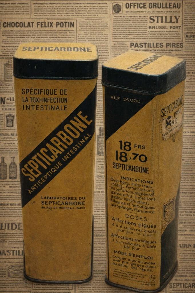 Antieke farma doos van metaal met septicarbon uit Parijs, Verzamelen, Ophalen of Verzenden, Gebruikt, Overige, Overige merken