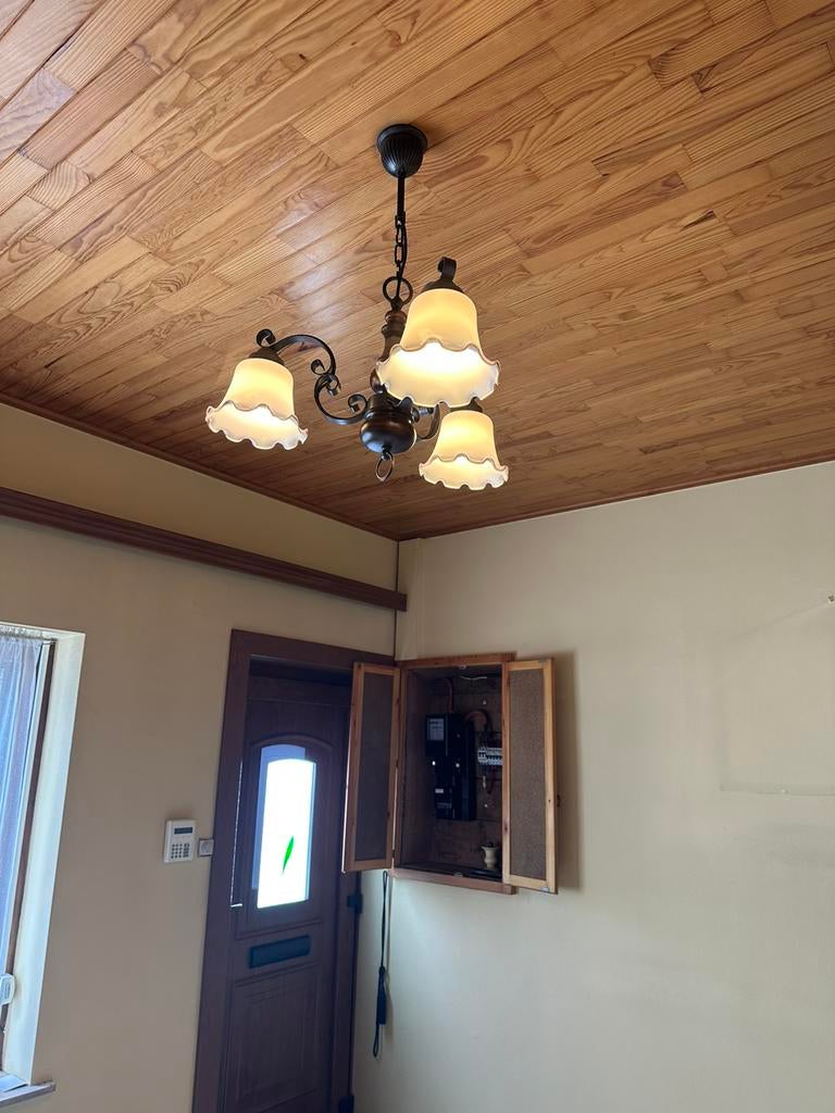 Lustre Vintage bois et fer forgé, Enlèvement, Utilisé, Bois, Vintage