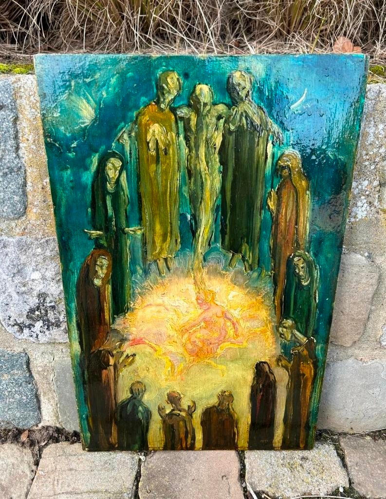 Vers 1880-1900 - Œuvre surréaliste unique (huile sur bois), Enlèvement ou Envoi