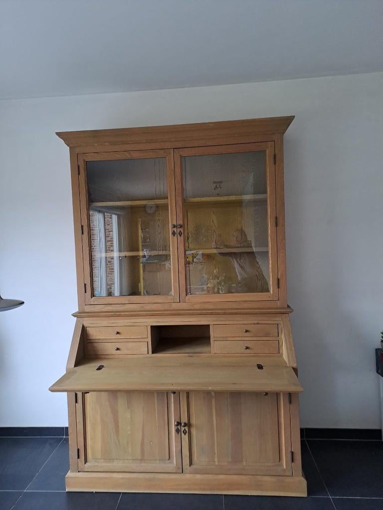 Vitrine kast met secretaire - landelijk, Maison & Meubles, Landelijk - vitrinekast - secretaire, Avec tablette(s), Comme neuf