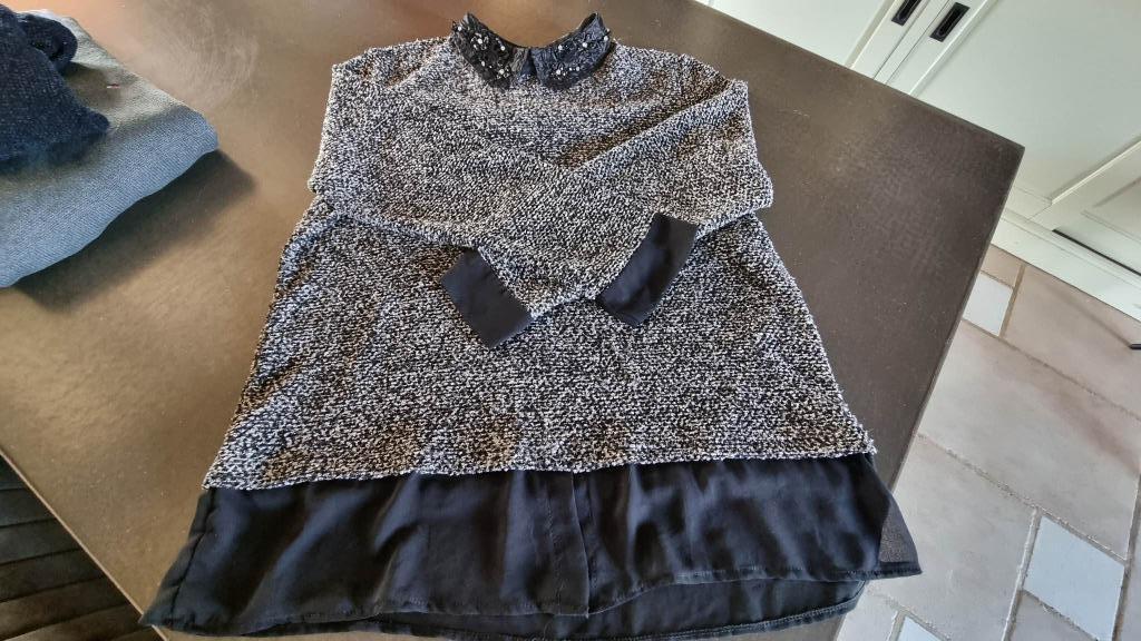 Mel1) Mooie sluier "trapeze" trui, en glanzende T44, Verzenden, DU PLAISIR A LA MODE, Zwart, Maat 42/44 (L)