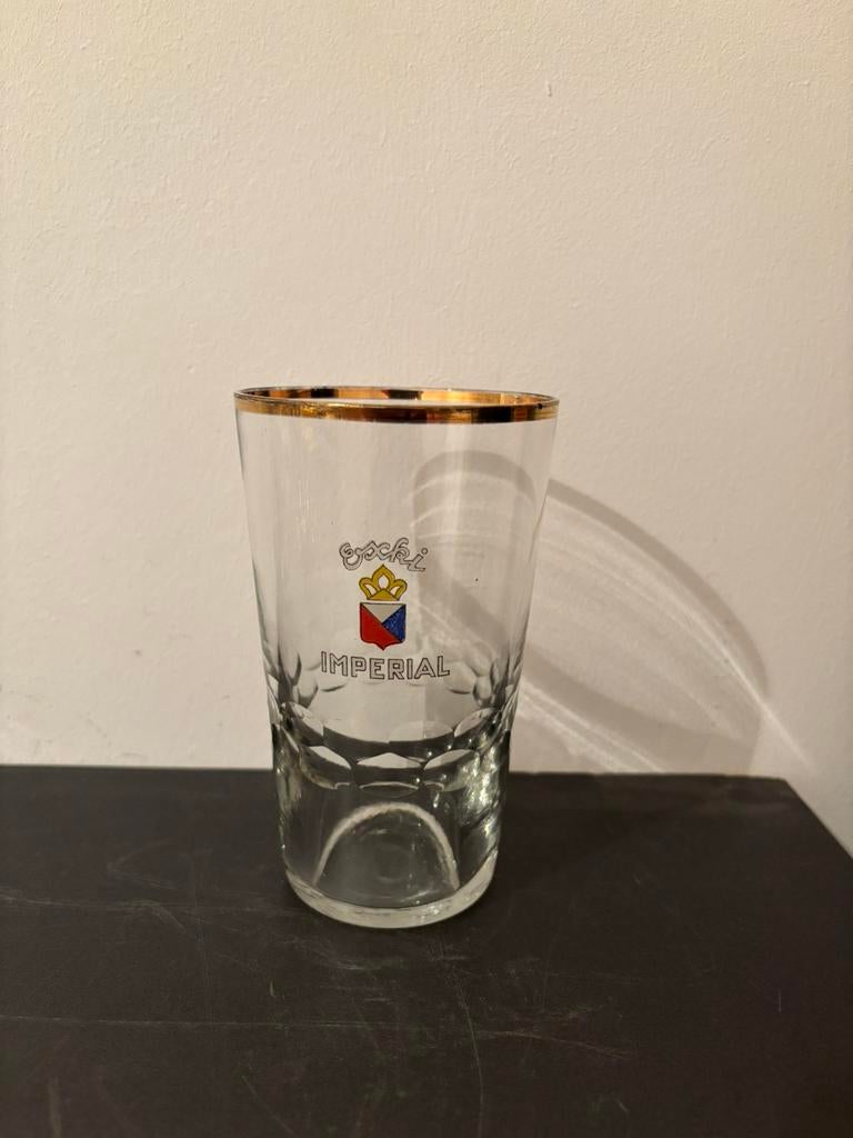 Oud bierglas Escki Imperial met geslepen onderzijde, Verzamelen, Biermerken, Ophalen of Verzenden, Zo goed als nieuw, Glas of Glazen