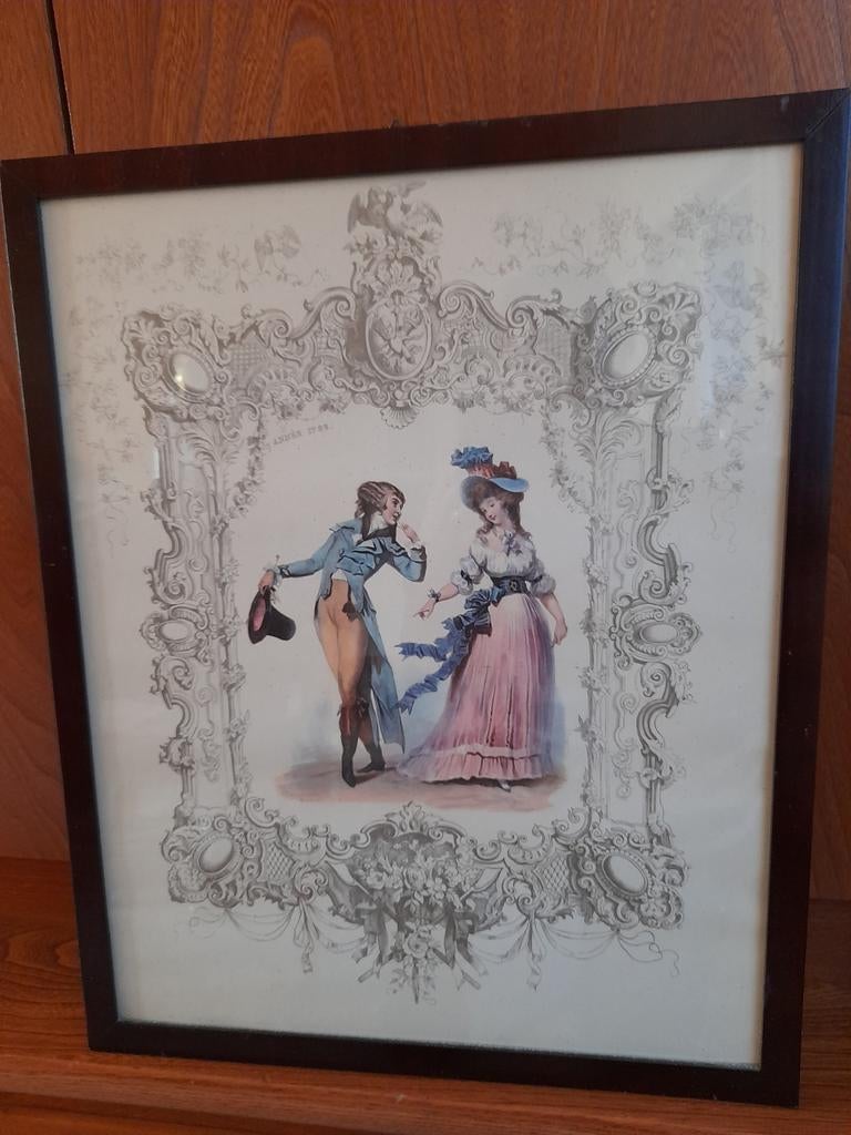 Antieke prent van Lodewijk VXI en Marie Antoinette, Ophalen