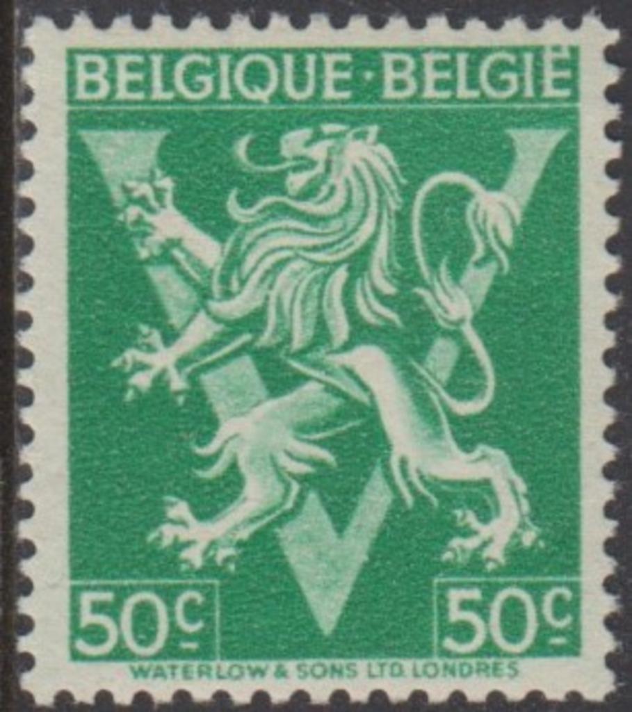 1944 - BELGIQUE - Lion héraldique sur V, « BELGIQUE - BELGIQ, Non oblitéré, Sans enveloppe, Gomme originale, Envoi
