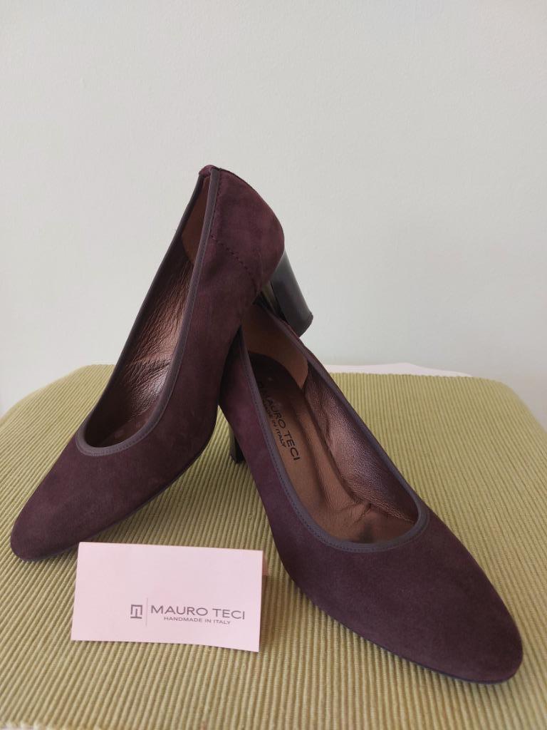bruine daim pumps iitaliaanse Mauro Teci mt 38, Pumps, Bruin, Ophalen of Verzenden, Zo goed als nieuw