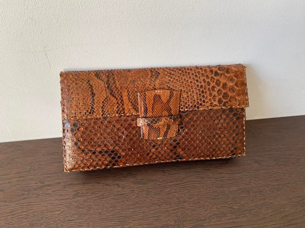 Vintage clutch handtas slangenleer, Ophalen, Zo goed als nieuw