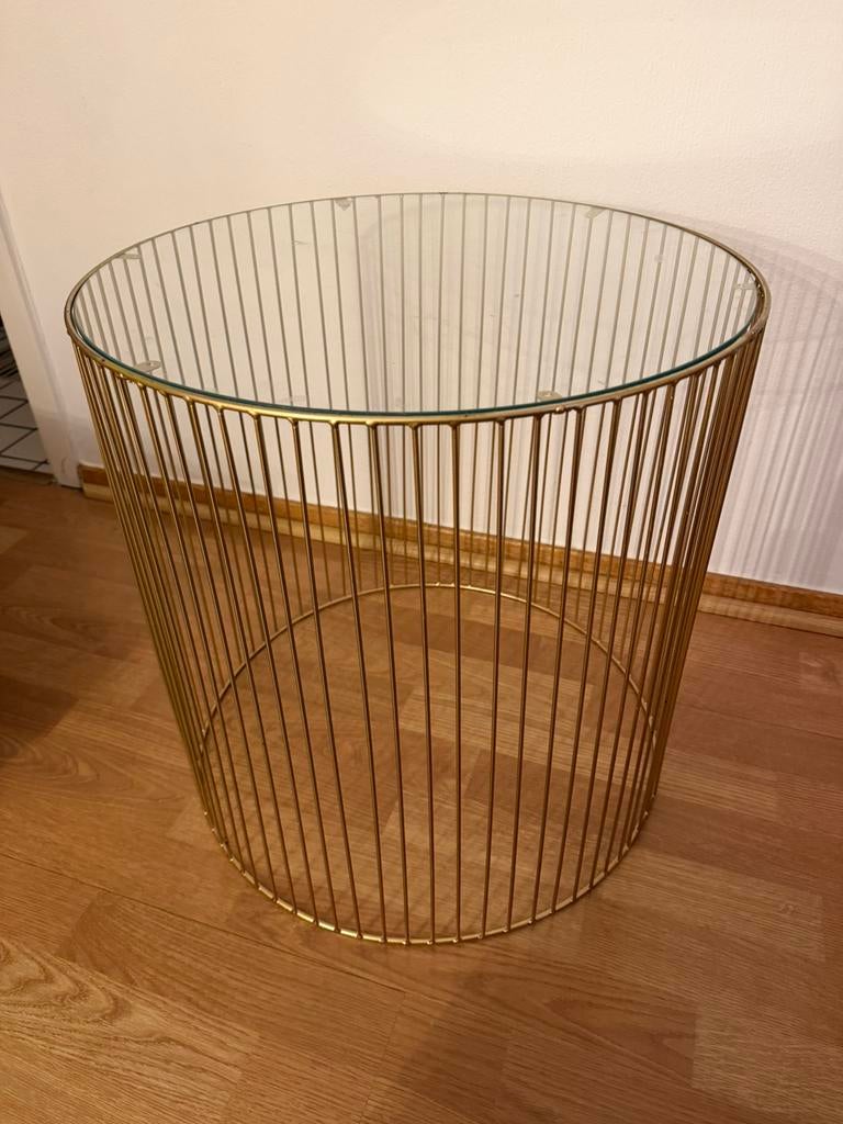 Table basse doré et en verre, Moins de 50 cm, Rond, Comme neuf, Enlèvement