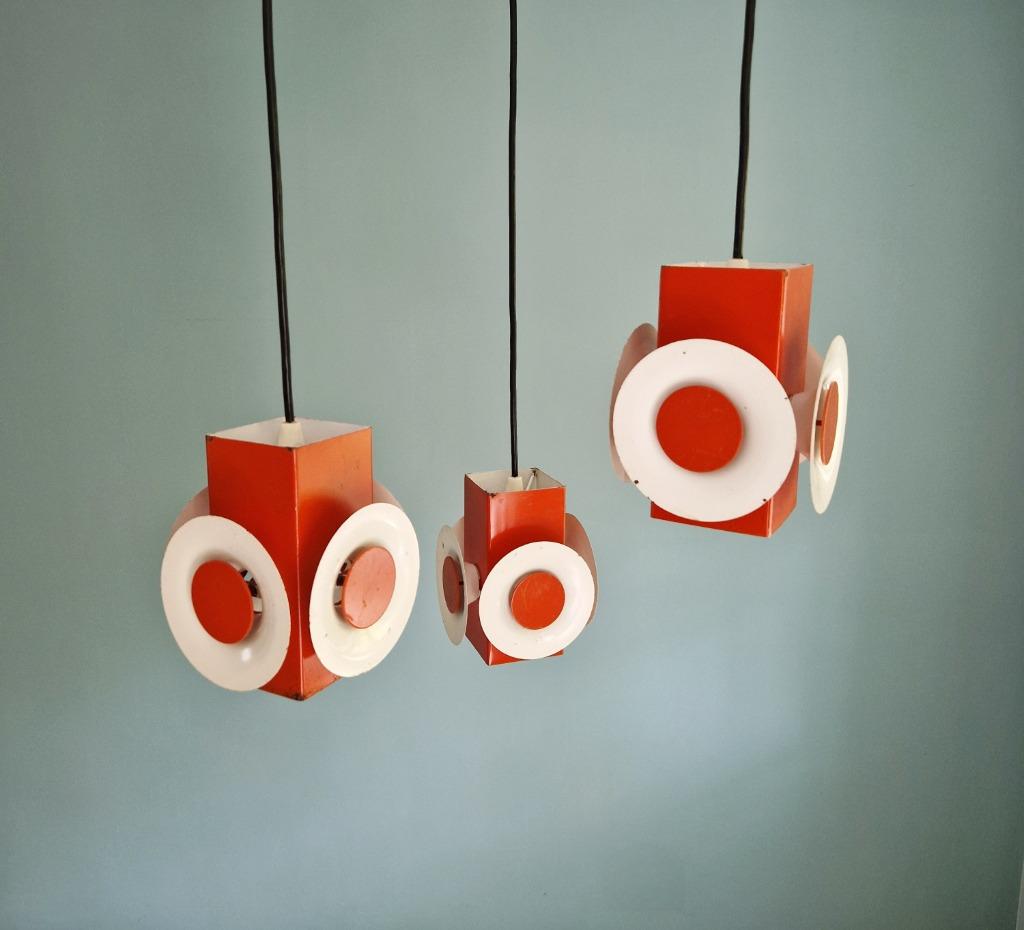 Lustre cascade Space Age, métal laqué orange, RAAK, 1970, Antiquités & Art, Enlèvement ou Envoi