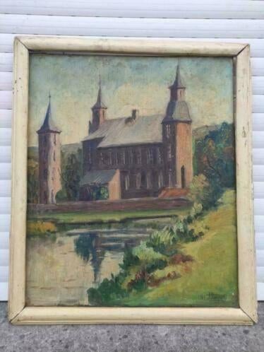 Huile sur toile Château de Trazegnies signe a rucquoz, Antiquités & Art, Enlèvement ou Envoi