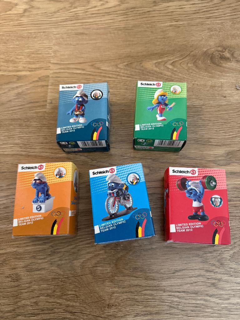 5 Belgische Olympische Spelen reclamesmurfen (BOIC) nieuw, Verzamelen, -, -, Schleich, Nieuw