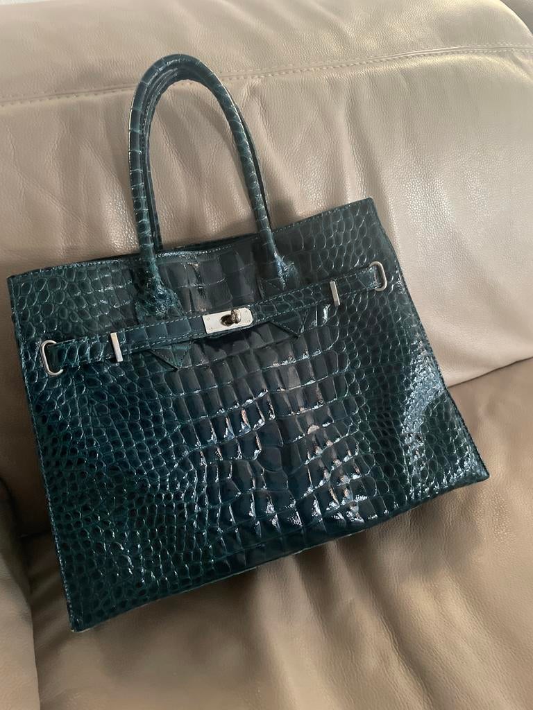 Stijlvolle Blauwe Handtas Krokodillenprint, Handtassen en Accessoires, Ophalen, Zo goed als nieuw, Handtas