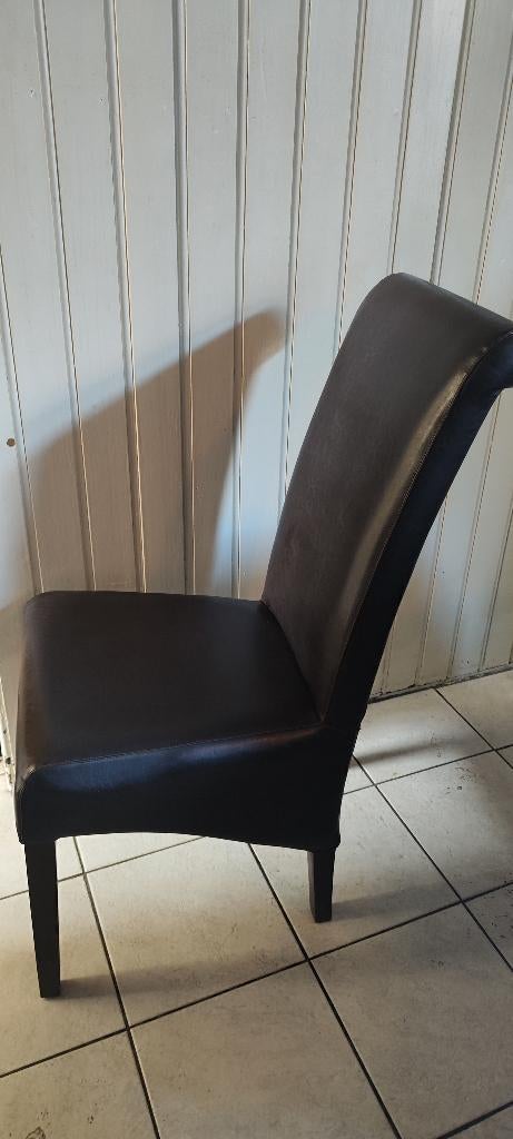 6 echte Lederen design eettafel stoelen, Ophalen, Gebruikt, Bruin, Modern stijlvol