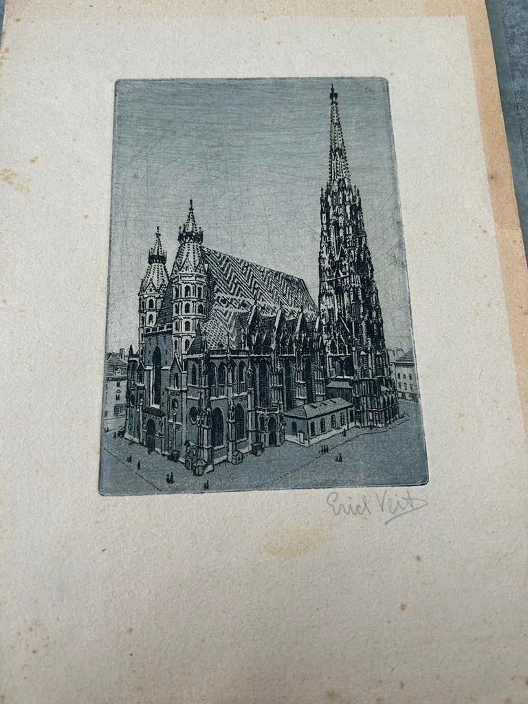 Ets van de Stephansdom in Wenen door Erich Veit, Antiek en Kunst, Kunst | Etsen en Gravures, Ophalen of Verzenden