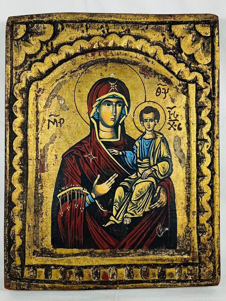Panneau en bois d'icône religieuse byzantine vintage antique, Enlèvement ou Envoi