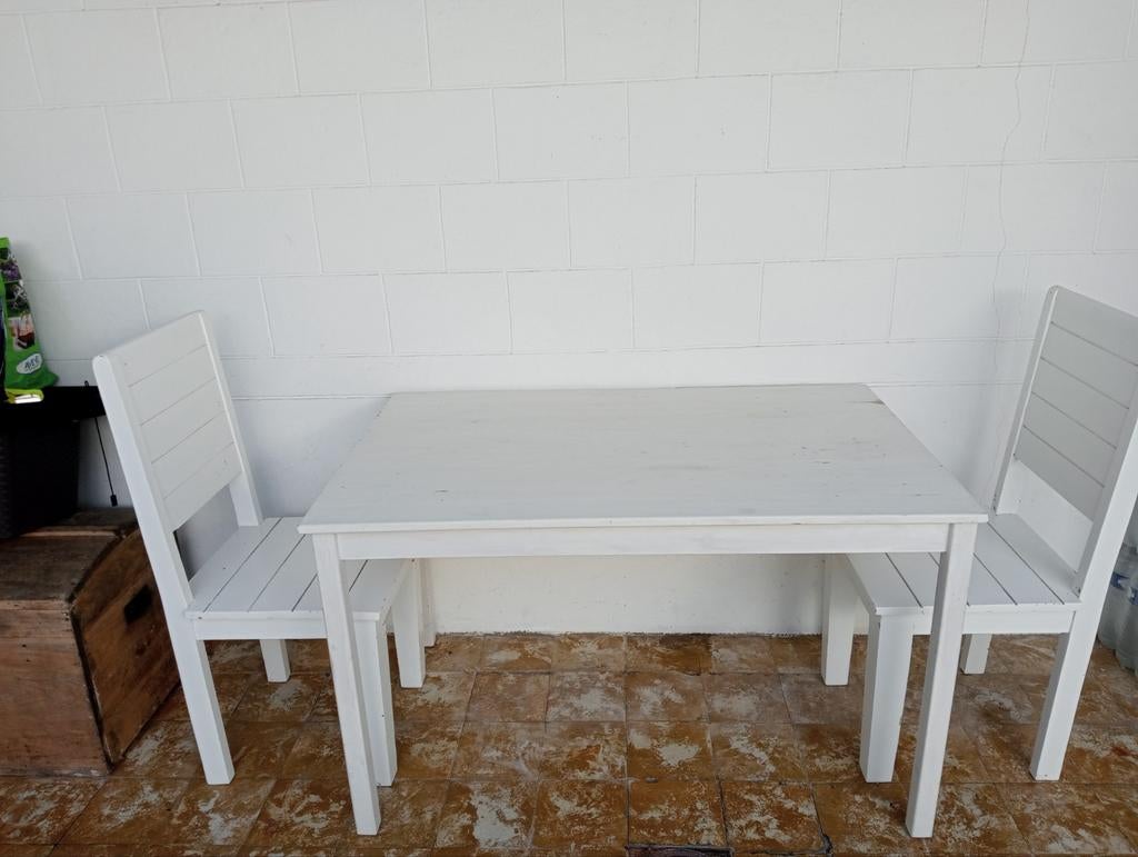 Table et 2 chaises en bois blanc, Jardin & Terrasse, Enlèvement, Bois