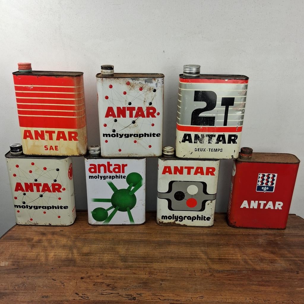 7 vintage olieblikken ANTAR, Verzamelen, Blikken, Ophalen of Verzenden