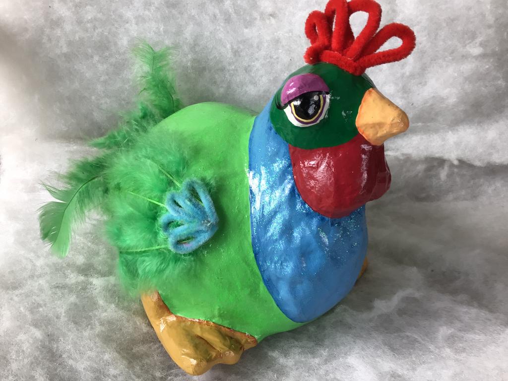 Gekleurde kip. Papier maché, Ophalen of Verzenden